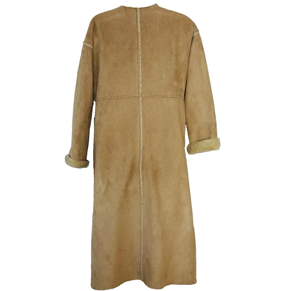 Banana Republic Faux Suede Long Coat Shearling Lined XS Tan Penny Lane Y2K Italy
